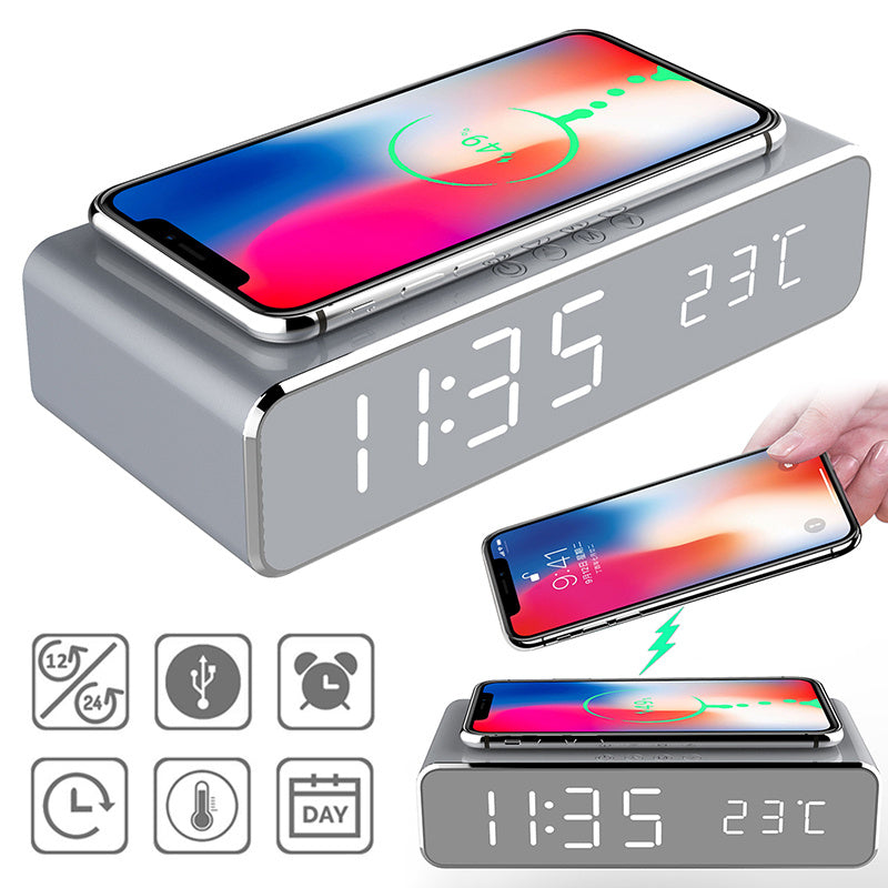 LED Digital Alarm Clock with Wireless Charger